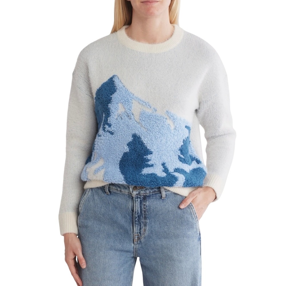 FRNCH Paris Abstract Mountain Peak Textured Winter Knit Pullover Size L Crewneck